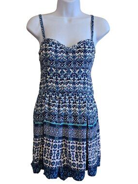 Hollister Blue White Summer Dress Boho Floral Print Sleeveless cottagecore